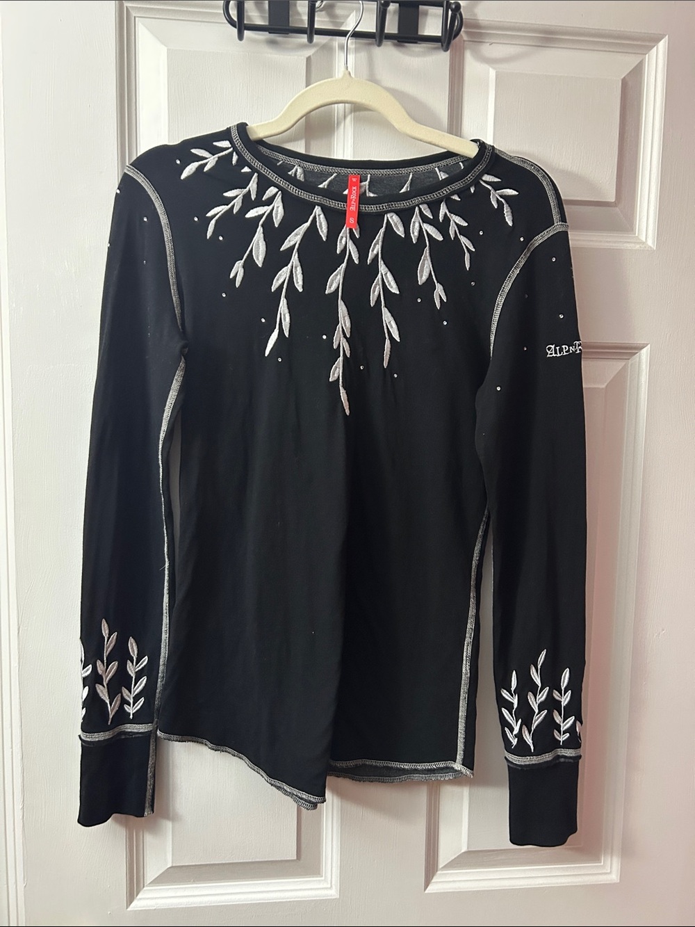 Alp n Rock Willow Black Embroidered Crystal Long Sleeve Top S